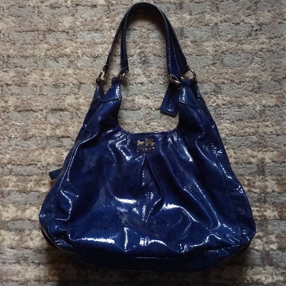 Coach Handbags - Coach Patent Leather Navy Blue Hobo Bag